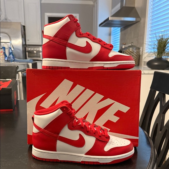 Nike Shoes - Nike Dunk Hi Retro in color White/ University Red